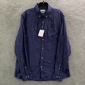 Porter & Ash Shirt Mens Size XL Button Up Extra Large Linen Blue